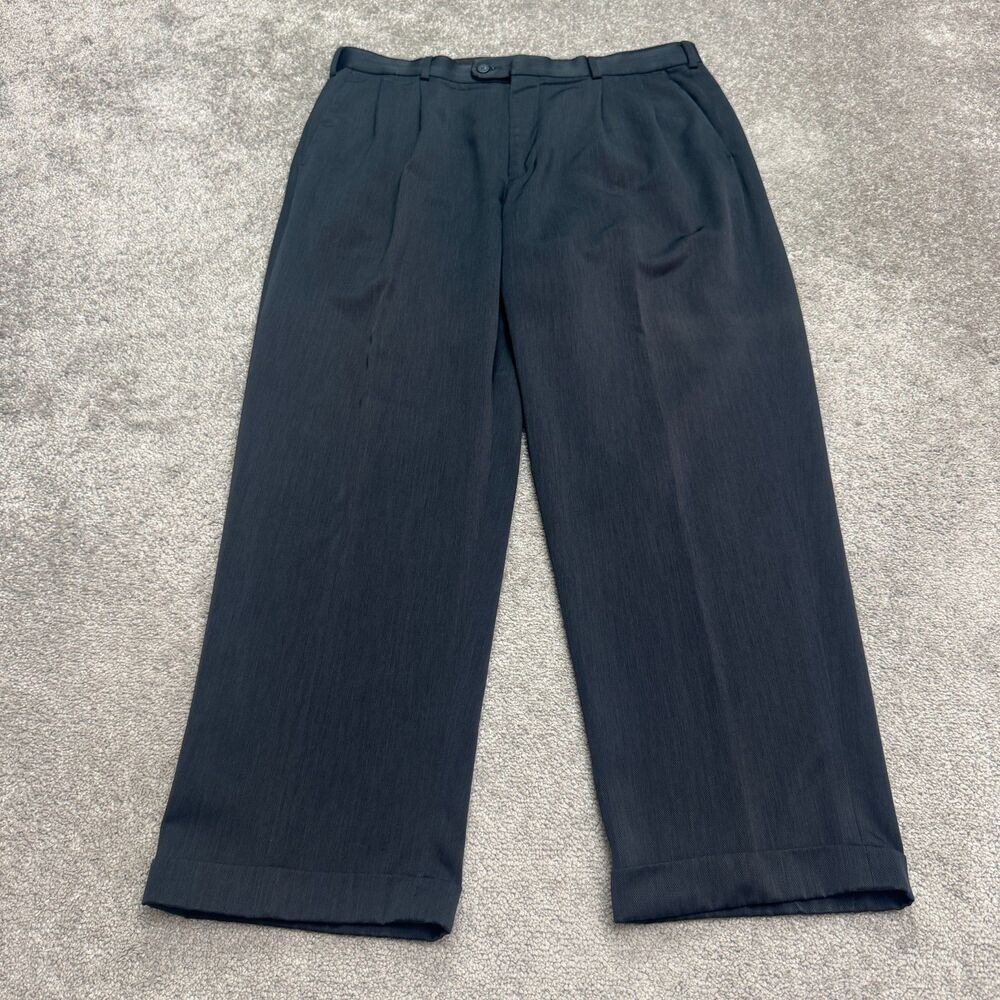 Perry Ellis Portfolio Dress Pants Men 38x30 Navy Blue Straight Leg Pleated Front